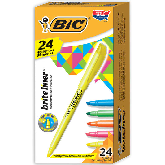 BIC 24/PK ASST CHISEL TIP HIGHLIGHT