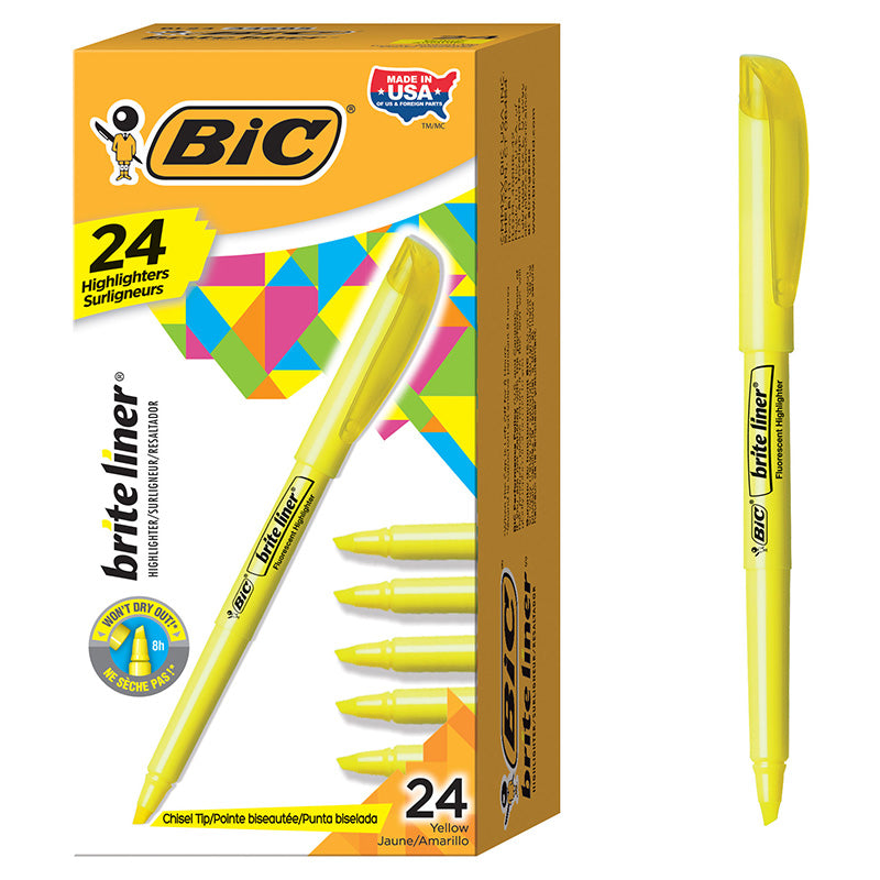 BIC 24/PK YLW CHISEL TIP HIGHLIGHT