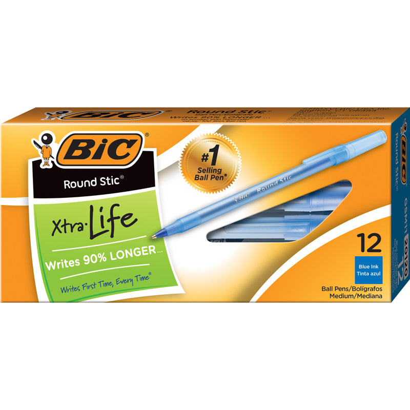 BIC STICK PENS MEDIUM BLUE 12/PK