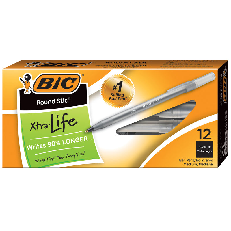 BIC STICK PENS MEDIUM BLACK 12/PK