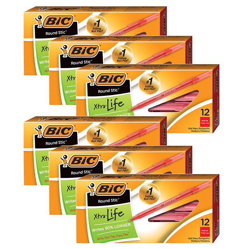 (6 DZ) BIC STICK PENS MEDIUM RED