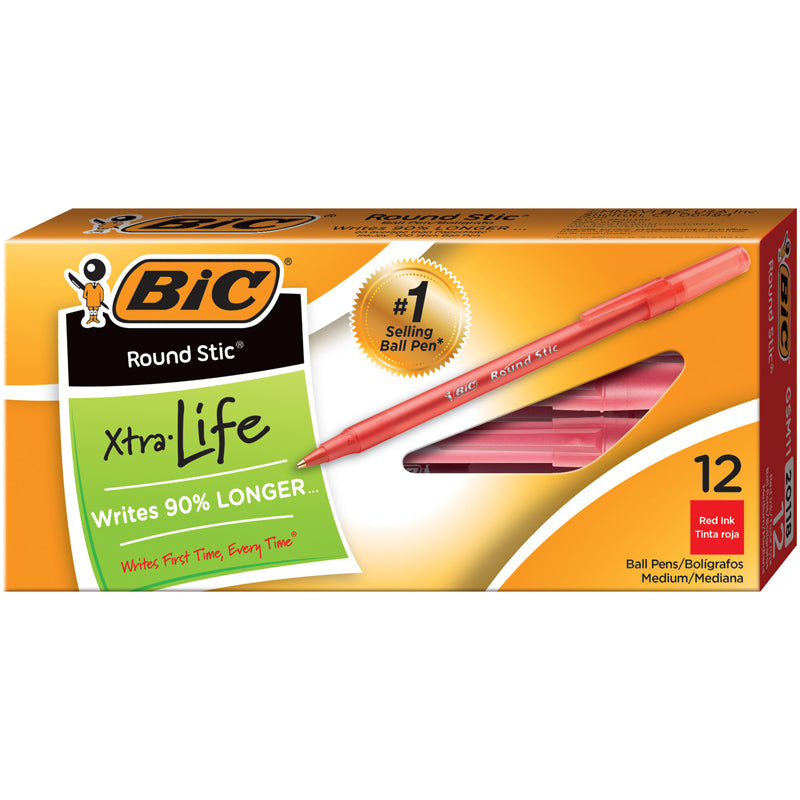 BIC STICK PENS MEDIUM RED 12/PK