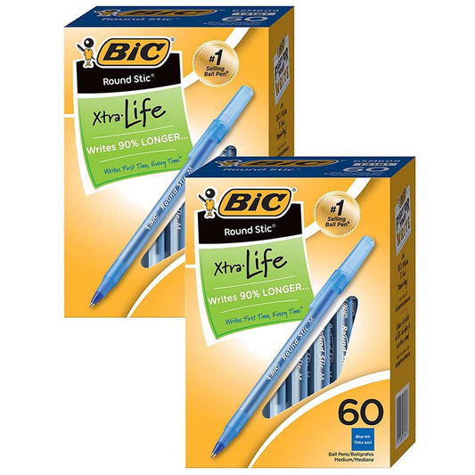 (2 PK) BIC ROUND STIC PEN BLUE 60