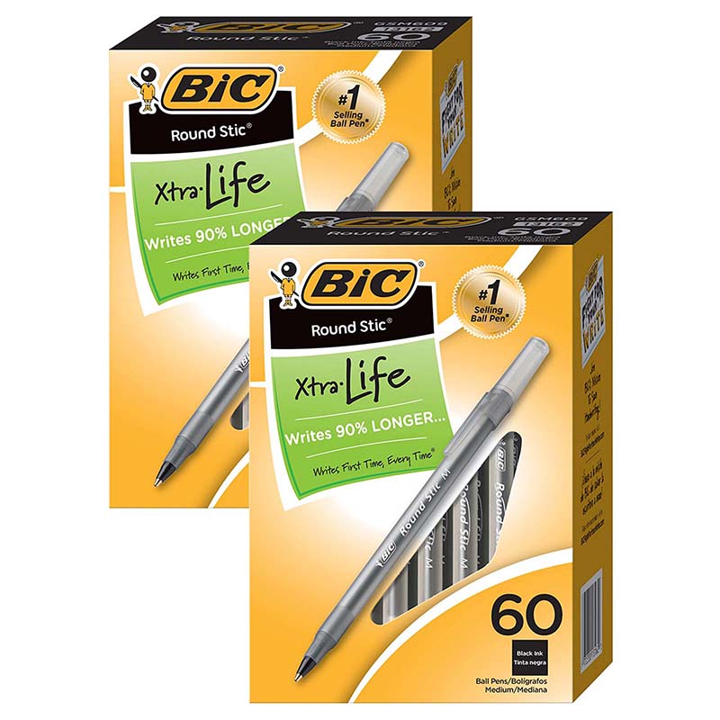 (2 PK) BIC ROUND STIC PEN BLACK