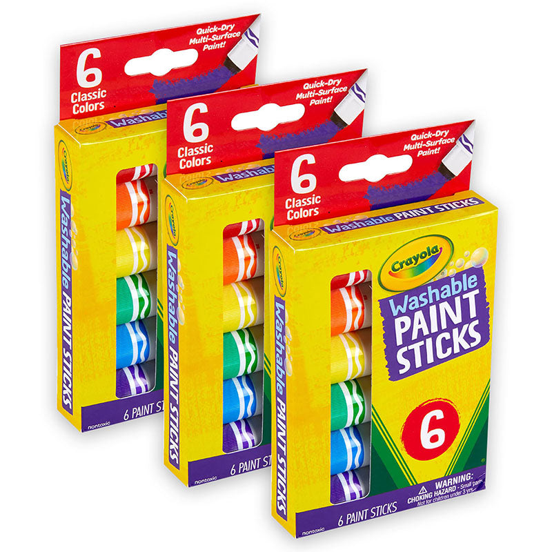 (3 PK) WASHABLE PAINT STICKS 6 CLR