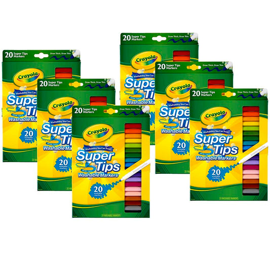 (6 PK) WASHABLE MARKERS 20CT SUPER