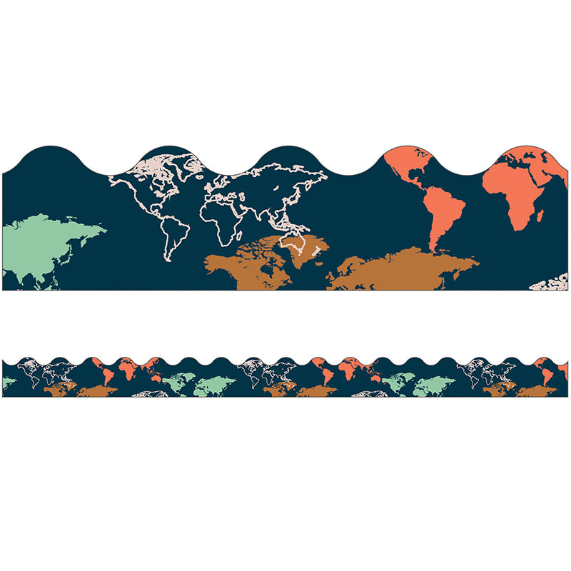 WORLD MAP SCALLOPED BORDERS