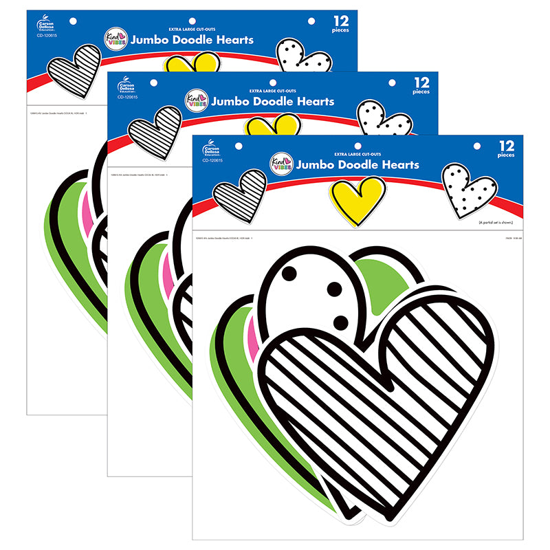 (3 PK) JUMBO DOODLE HEARTS CUT