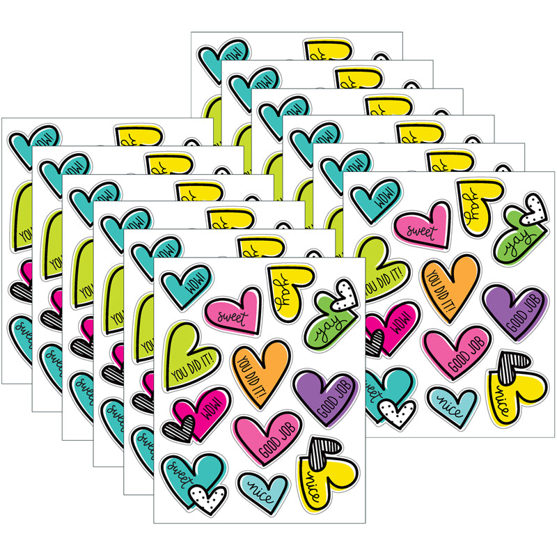 (12 PK) DOODLE HEARTS SHAPE STICKRS