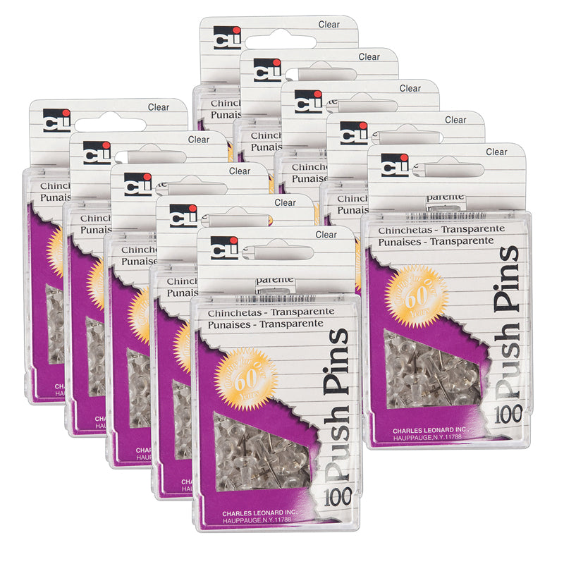 (10 BX) CLEAR PUSH PINS 100 PER BOX