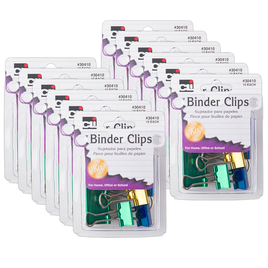 (12 PK) BINDER CLIPS ASST SIZE&CLR