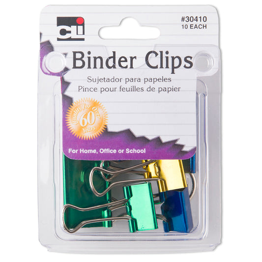 BINDER CLIPS ASST SIZE & COLOR 10PK