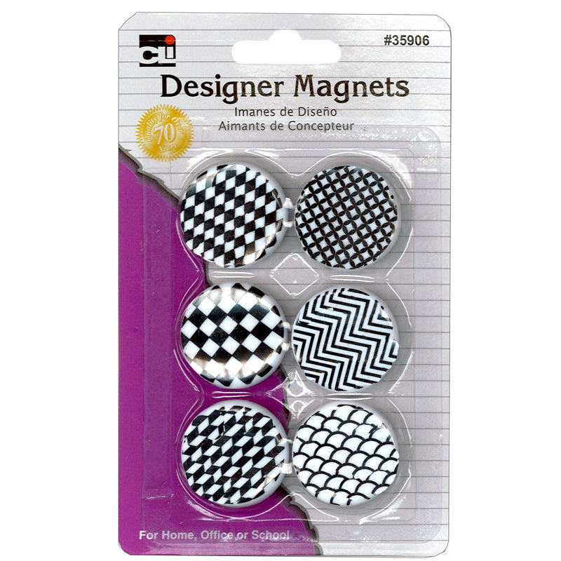 DESIGNER BUTTON STYLE MAGNETS 6 PK