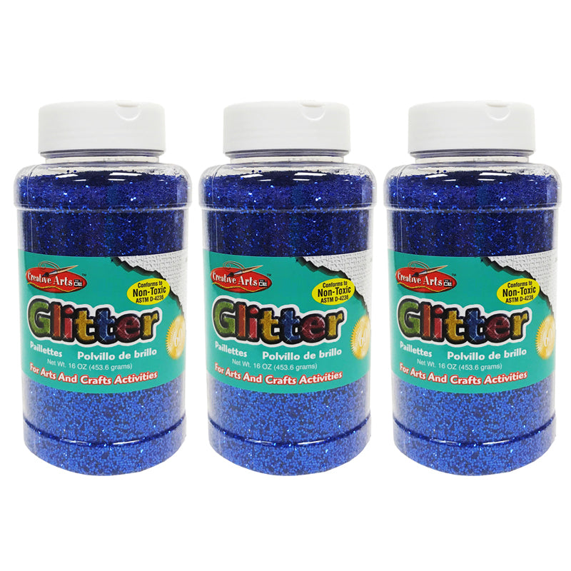 (3 EA) GLITTER 16 OZ BOTTLE BLUE