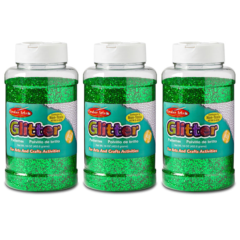 (3 EA) GLITTER 16 OZ BOTTLE GREEN