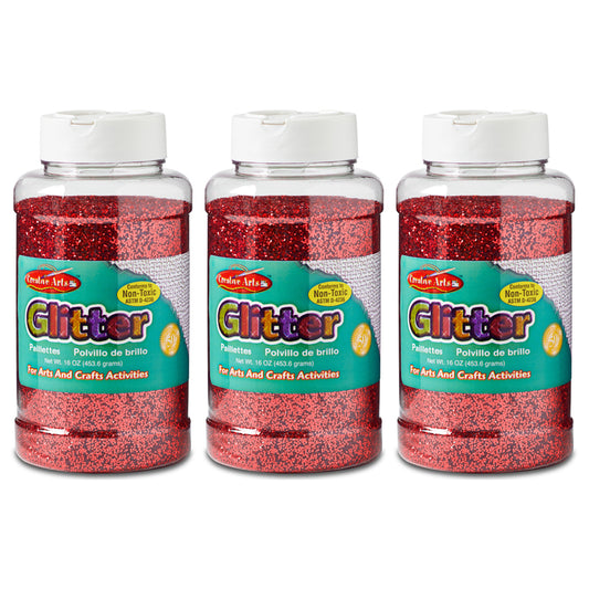 (3 EA) GLITTER 16 OZ BOTTLE RED