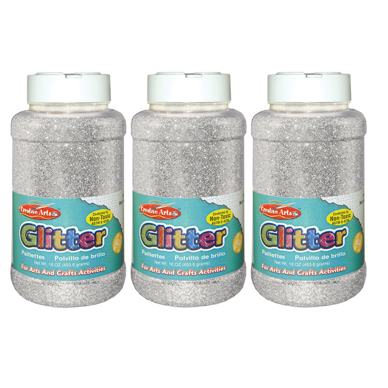 (3 EA) GLITTER 16 OZ BOTTLE SILVER