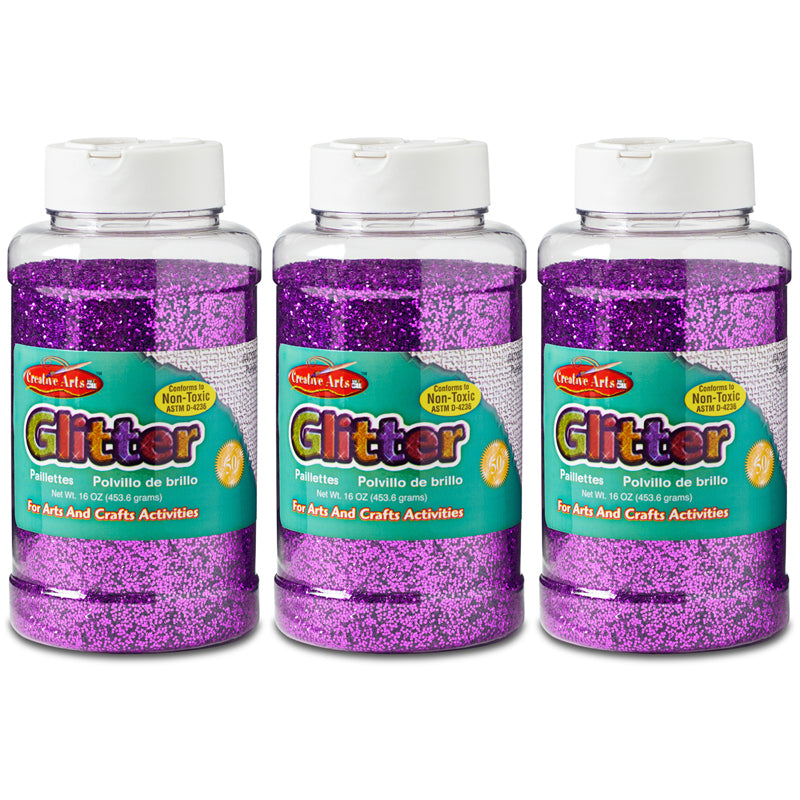 (3 EA) GLITTER 16 OZ BOTTLE PURPLE