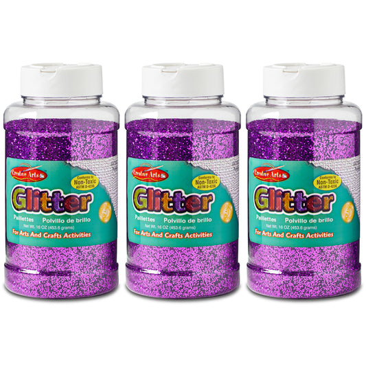 (3 EA) GLITTER 16 OZ BOTTLE PURPLE