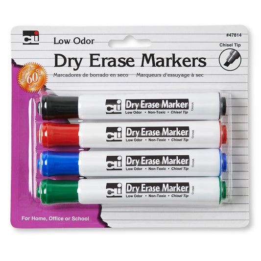 DRY ERASE MARKERS BARREL STYLE 4PK