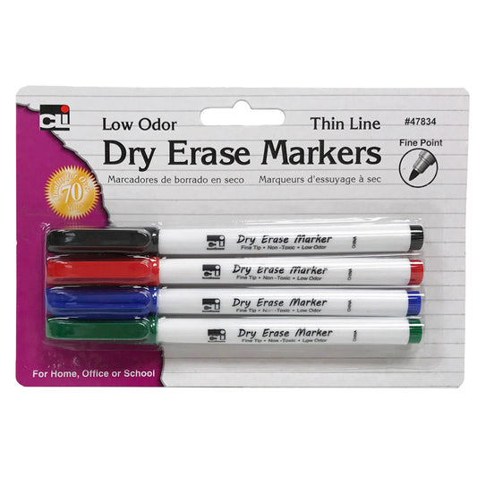 DRY ERASE MARKER THIN LINE 4 PK