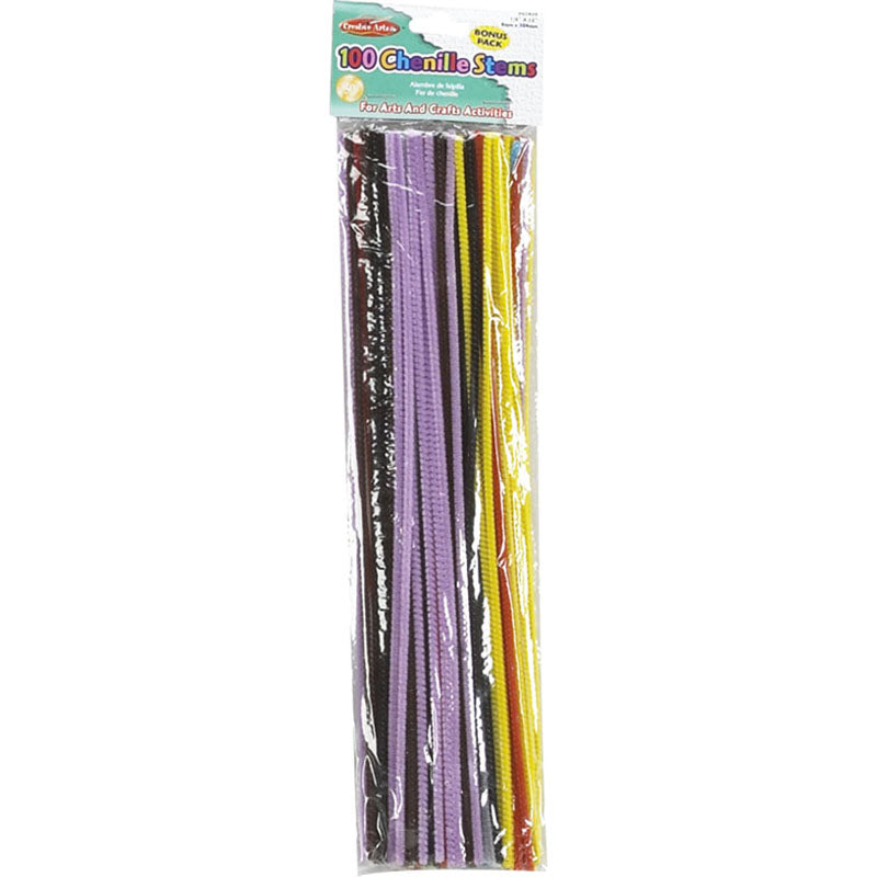 CHENILLE STEMS ASSRTD COLORS 100/PK