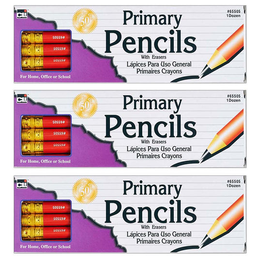 (3 BX) PENCIL PRIMARY RED W/ERASER