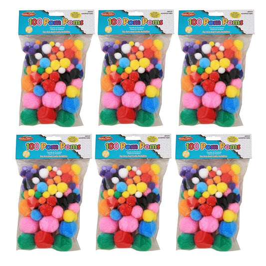 (6 PK) POM POMS ASST SIZES & COLORS