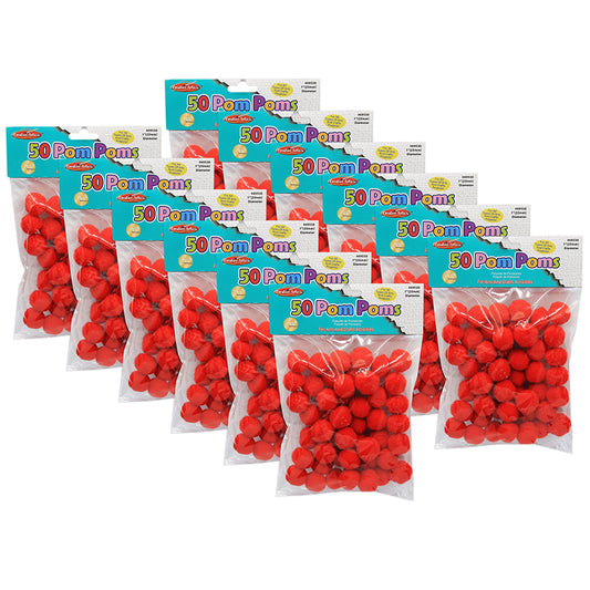 (12 PK) POM POMS 1IN RED 50 PER PK