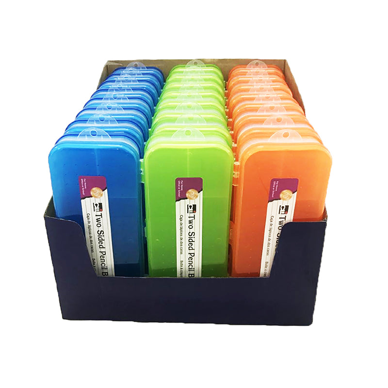 PENCIL BOX 2 SIDED ASST COLORS 24PK