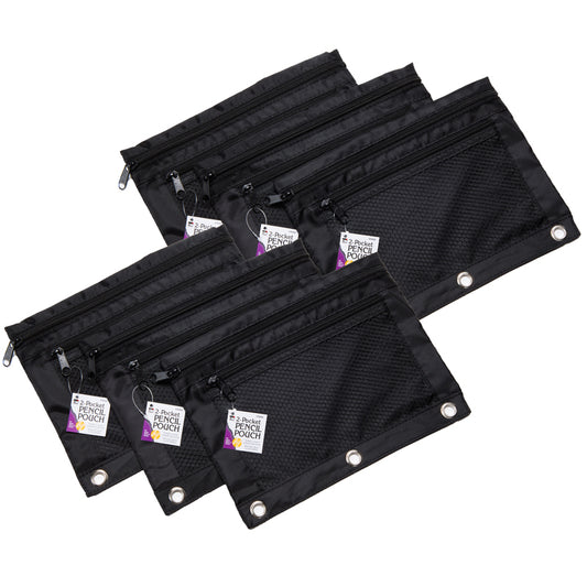 6PK PENCIL POUCH W/ MESH FRONT BLK