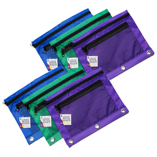 PENCIL POUCH 3 ASSRTD COLORS 6PK
