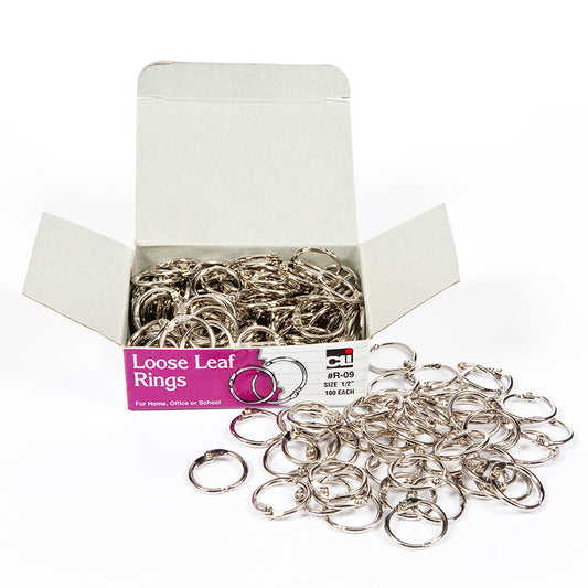 LOOSE LEAF RINGS 1/2IN 100/BX