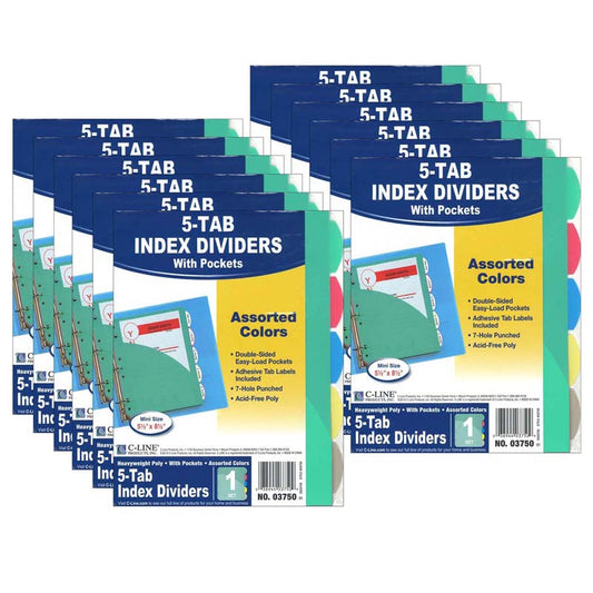 (12 PK) MINI SIZE 5 TAB POLY INDEX