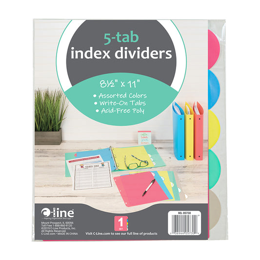 5 TAB POLY INDEX DIVIDERS ASSORTED