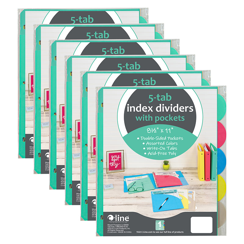 (6 PK) 5 TAB POLY INDEX DIVIDERS W