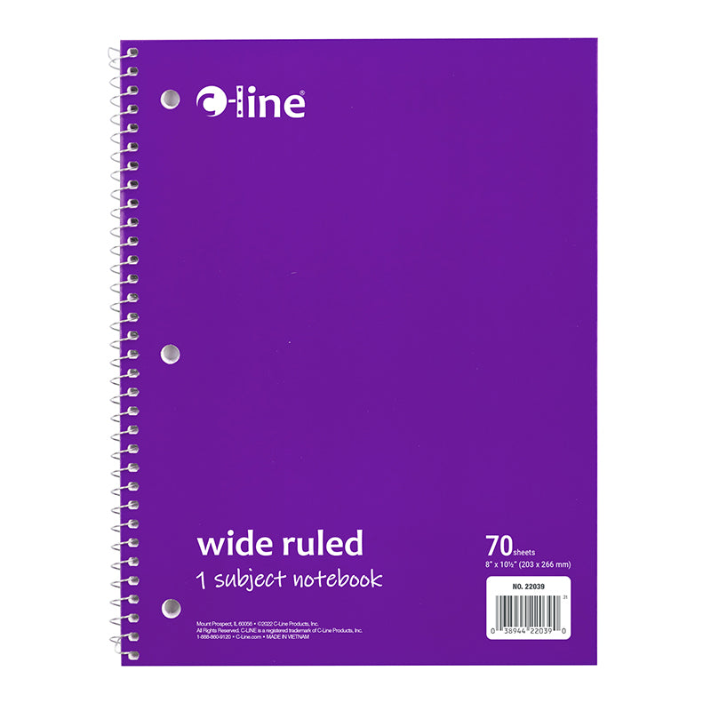 C LINE PURP 1 SUB WIDE RULED NOTEBK