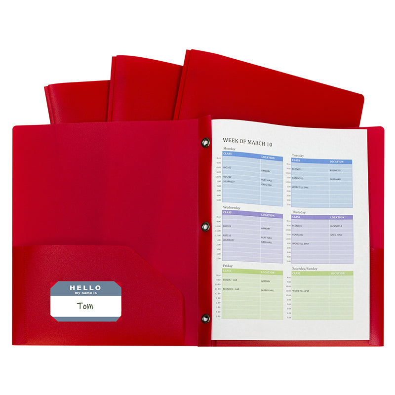 RED TWO POCKET POLY PORTFOLIOS WITH