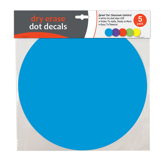 DRY ERASE DOT DECALS 5/PK ASST 11IN