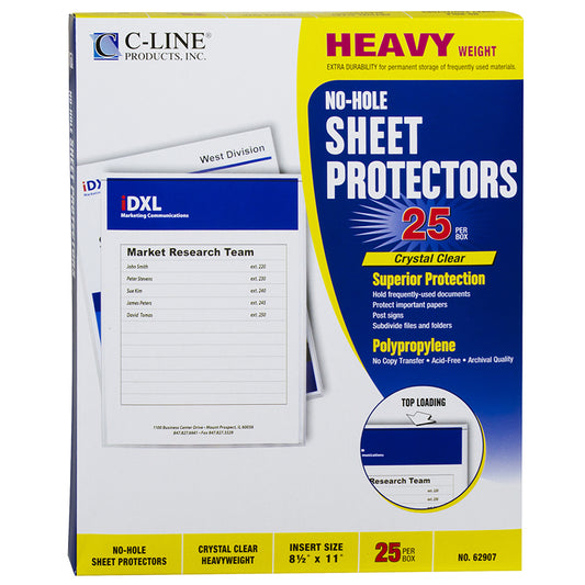 NO HOLE SHEET PROTECTOR CLEAR 25/BX