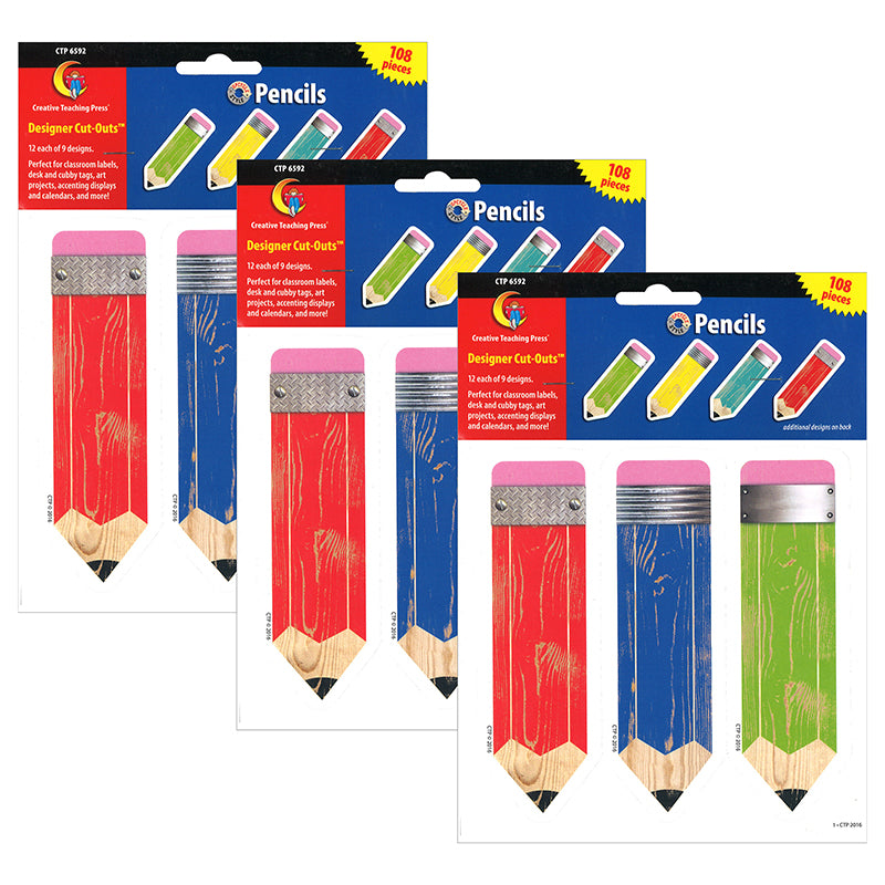 (3 PK) PENCILS 6IN CUT OUTS