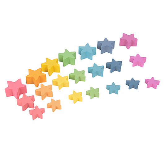 RAINBOW WOODEN STARS - SET OF 21