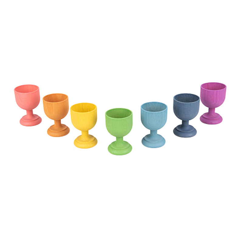 RAINBOW WOODEN EGG CUPS SET OF 7