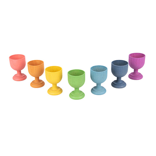 RAINBOW WOODEN EGG CUPS SET OF 7