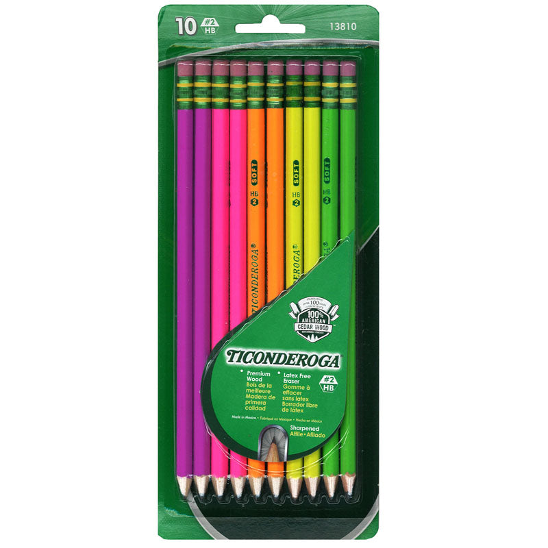 TICONDEROGA NEON WOOD PENCILS 10PK