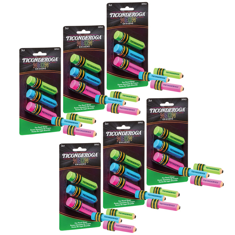 (6 PK) PENCIL SHAPED NEON ERASERS