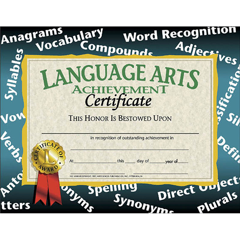 CERTIFICATES LANGUAGE ARTS 30/PK