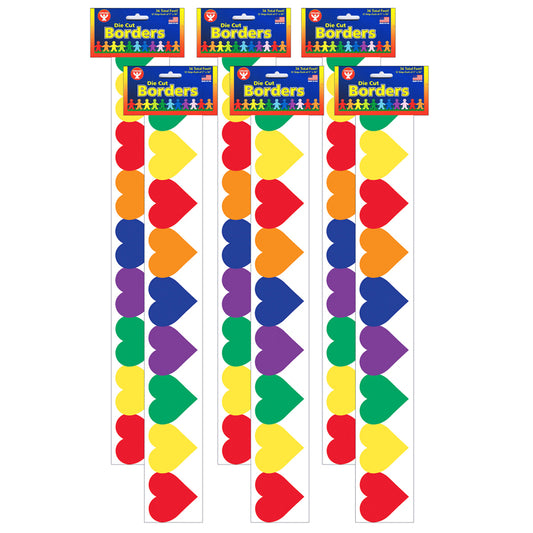 (6 PK) MULTI COLOR HEARTS BORDER
