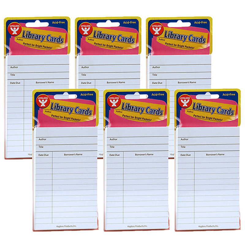 (6 PK) BRIGHT LIBRARY CARDS WHITE