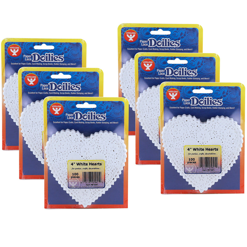 (6 PK) DOILIES 4 WHITE HEARTS
